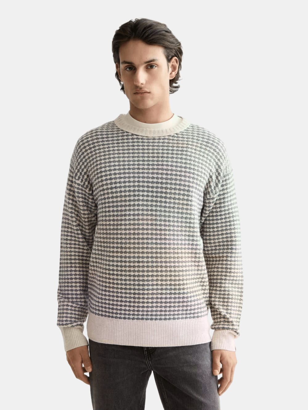 chenille-dropped-shoulder-pullover front view by Scotch & Soda