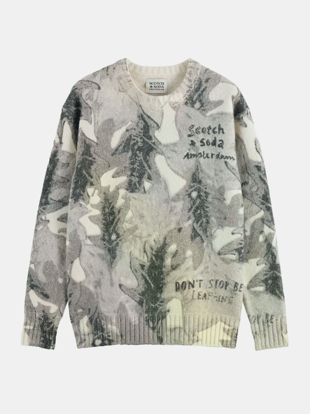 printed-dropped-shoulder-pullover front view by Scotch & Soda