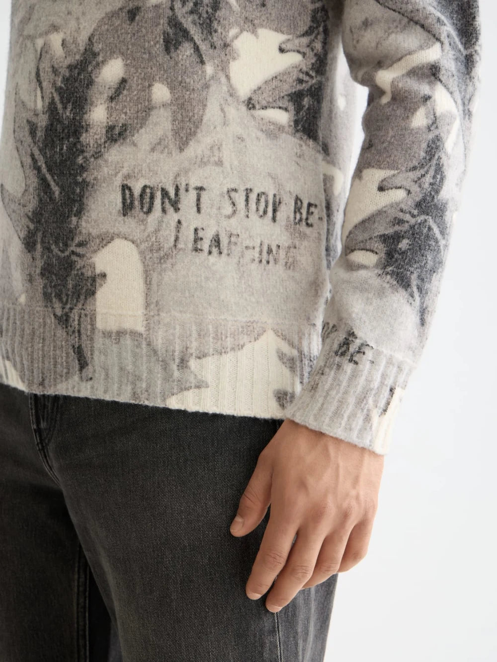 printed-dropped-shoulder-pullover detail shot by Scotch & Soda