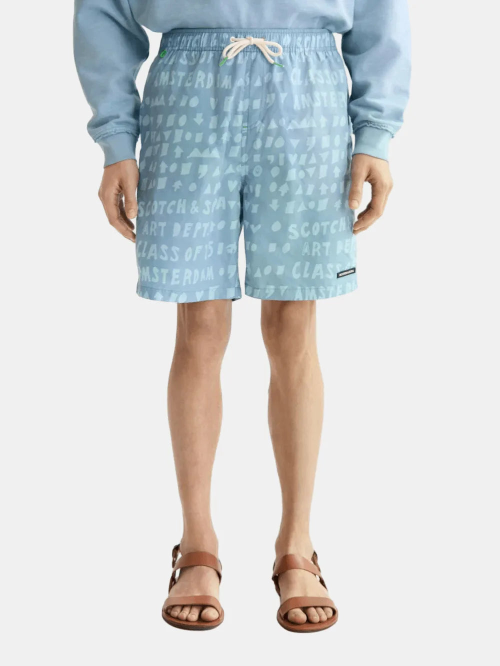 printed-longer-length-swim-shorts front view by Scotch & Soda