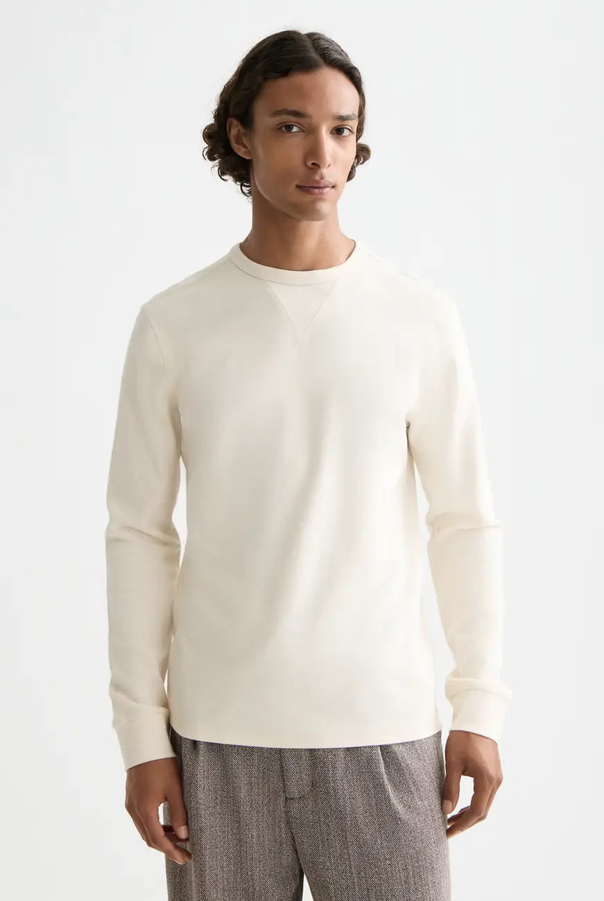 Waffle T Shirt Ls close-up on model showing fit and detail by Scotch & Soda