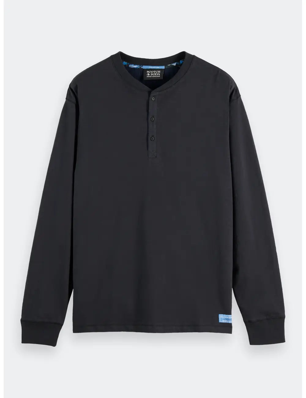 Slub Henley T-shirt LS front view showing fit and finish by Scotch & Soda