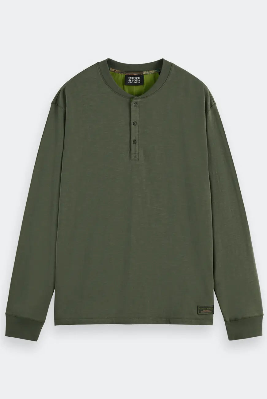 Slub Henley Shirt flat lay front view by Scotch & Soda