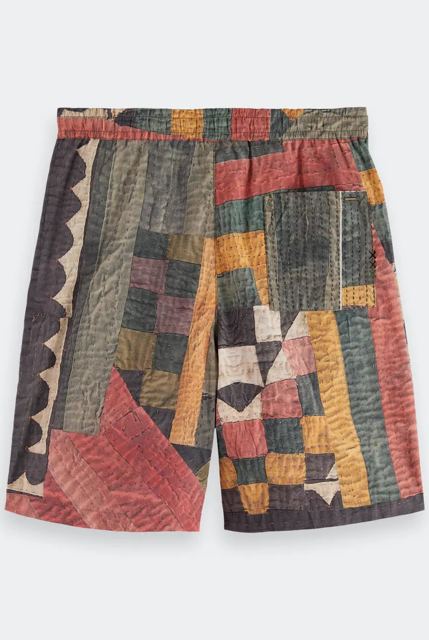Patchwork Cotton Bermuda flat lay back view by Scotch & Soda