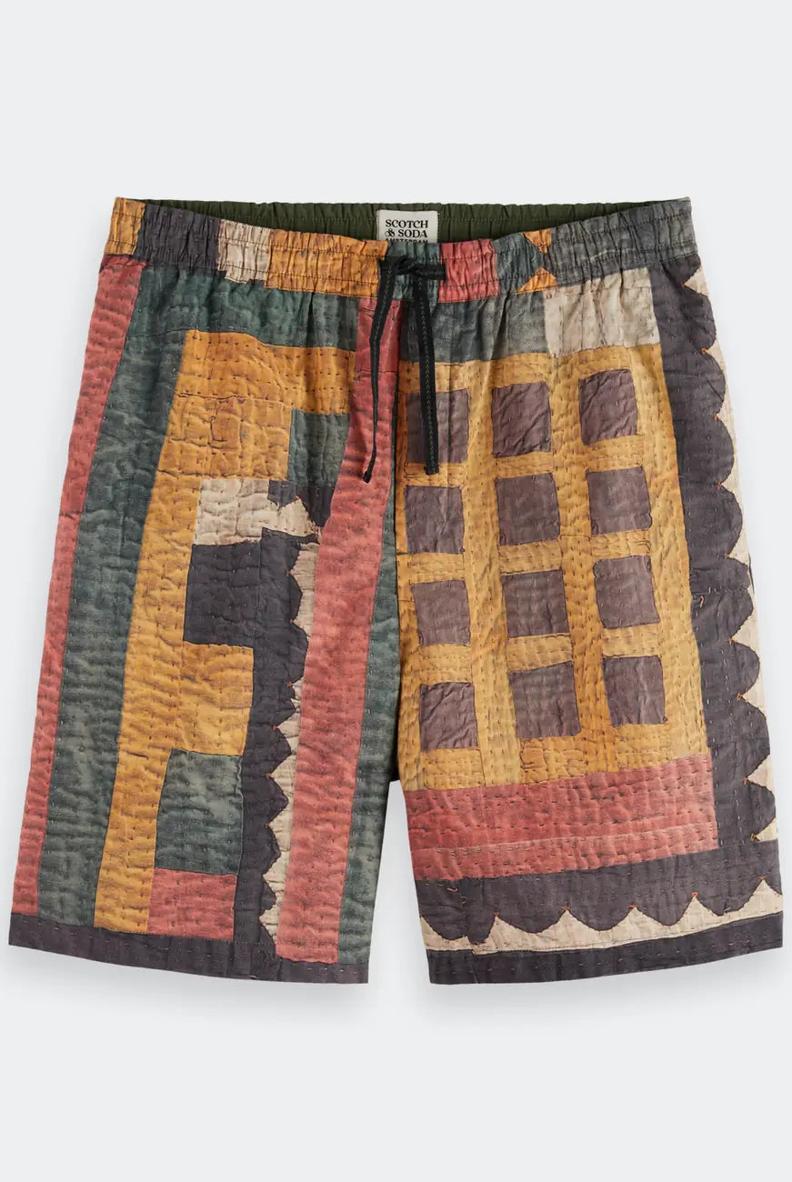 Patchwork Cotton Bermuda flat lay front view by Scotch & Soda