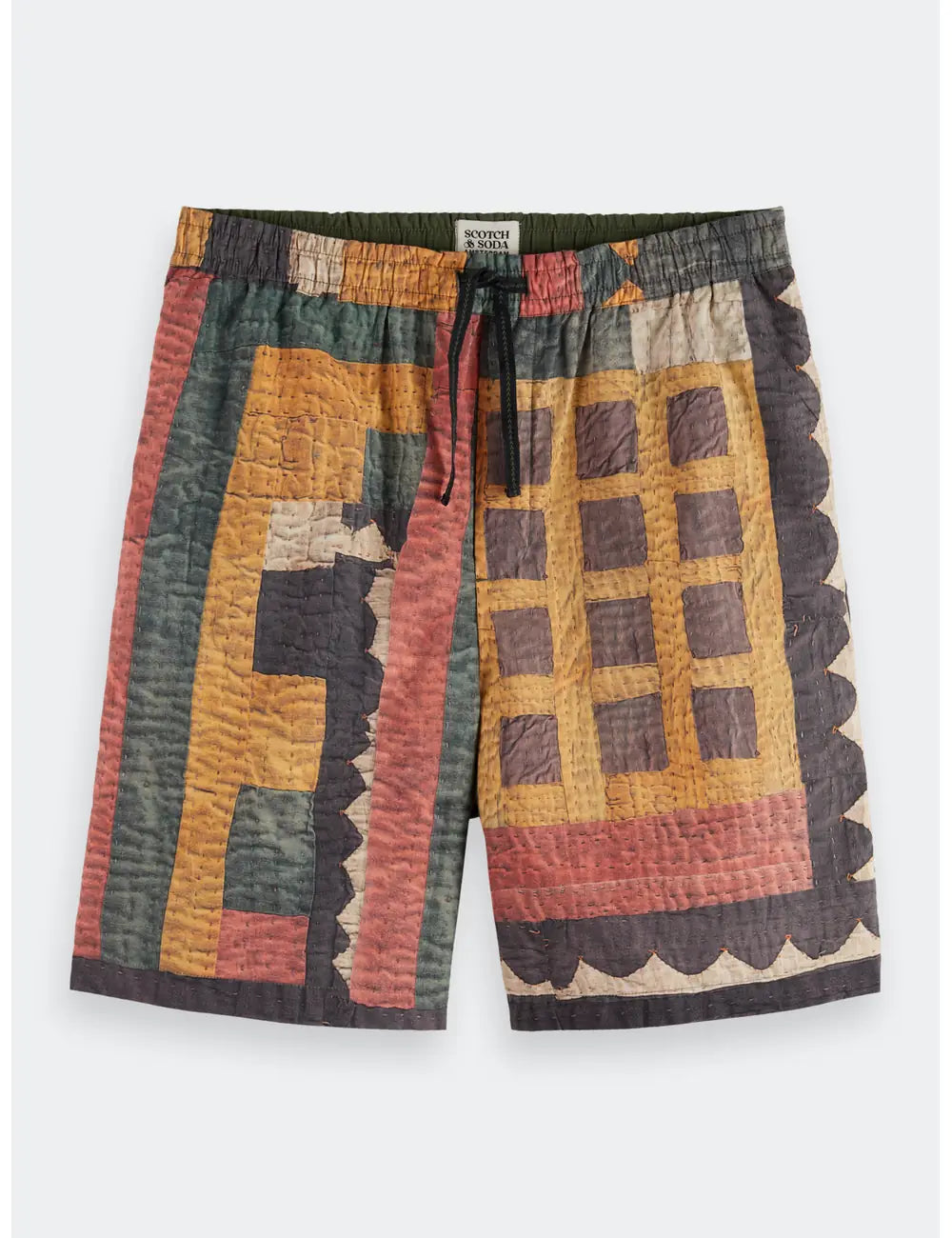 Patchwork Cotton Bermuda flat lay front view by Scotch & Soda