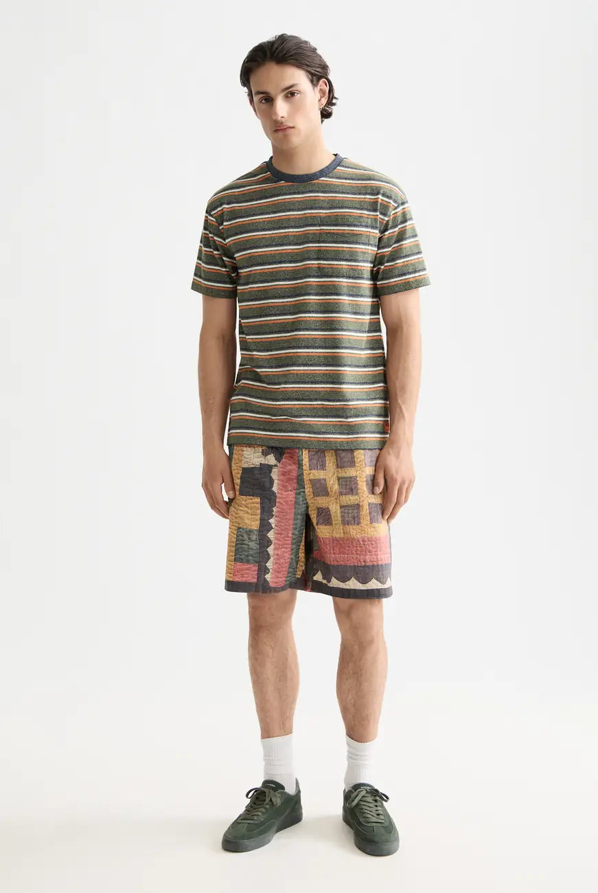 Patchwork Cotton Bermuda full model shot showing overall fit by Scotch & Soda