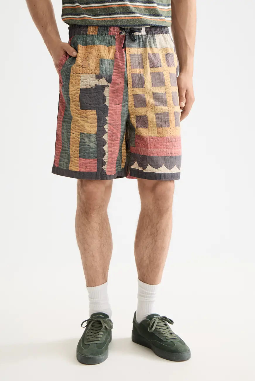 Patchwork Cotton Bermuda close-up on model showing fit and detail by Scotch & Soda