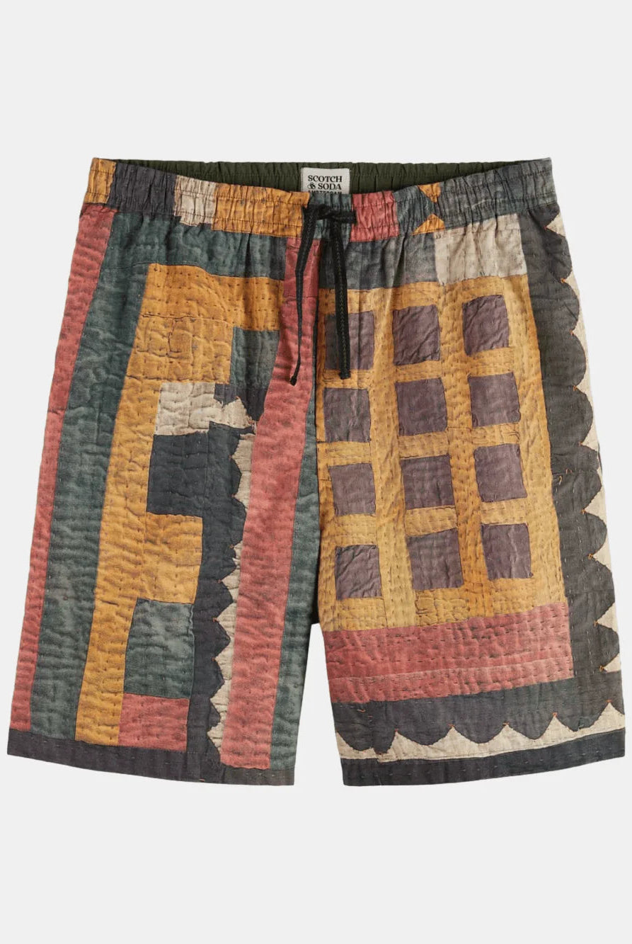 printed-patchwork-cotton-poplin-loose-fit-bermuda front view by Scotch & Soda