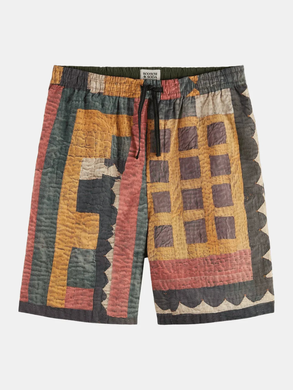 printed-patchwork-cotton-poplin-loose-fit-bermuda front view by Scotch & Soda