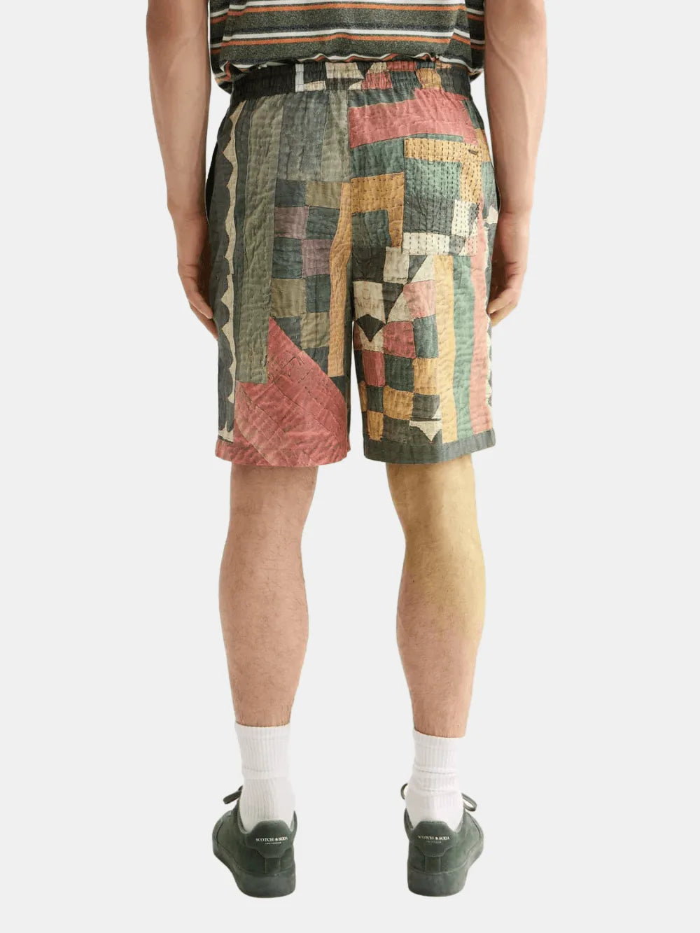 printed-patchwork-cotton-poplin-loose-fit-bermuda back view by Scotch & Soda