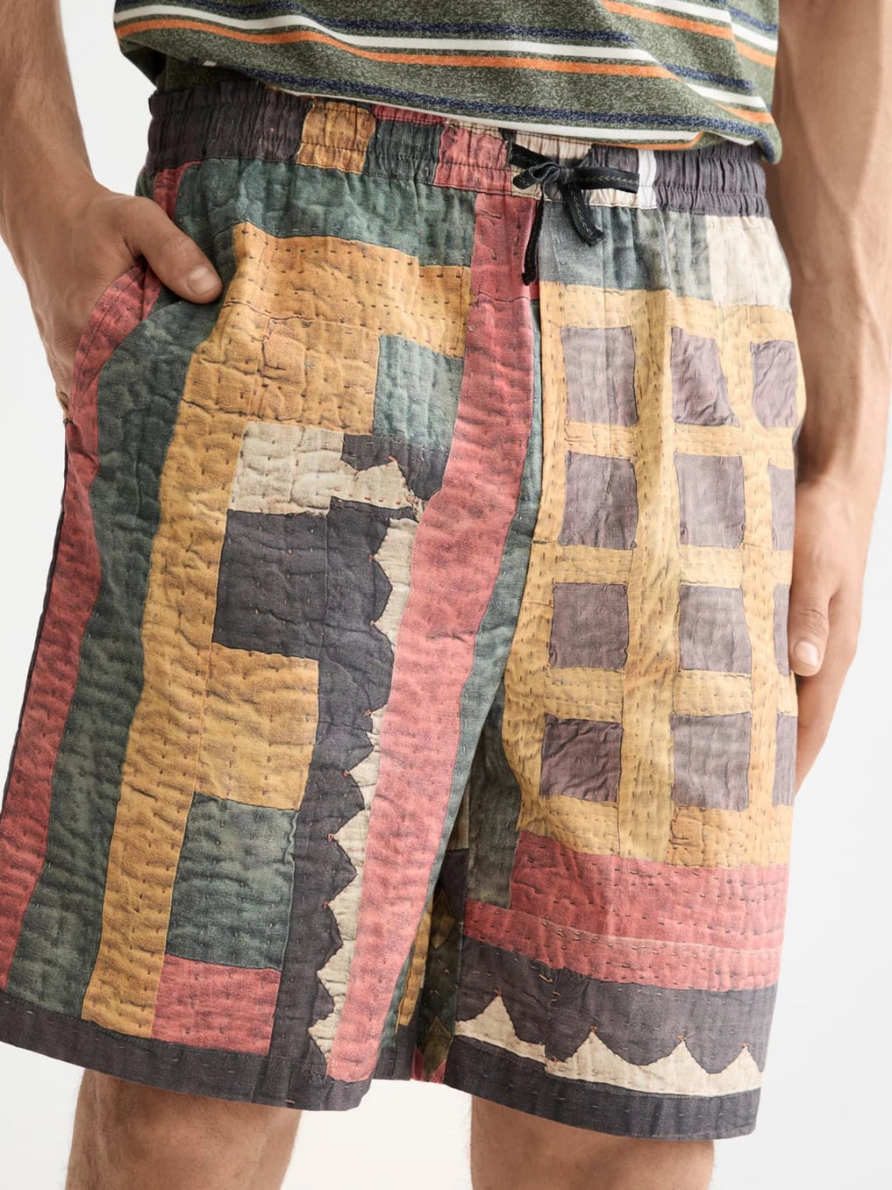 printed-patchwork-cotton-poplin-loose-fit-bermuda detail shot by Scotch & Soda