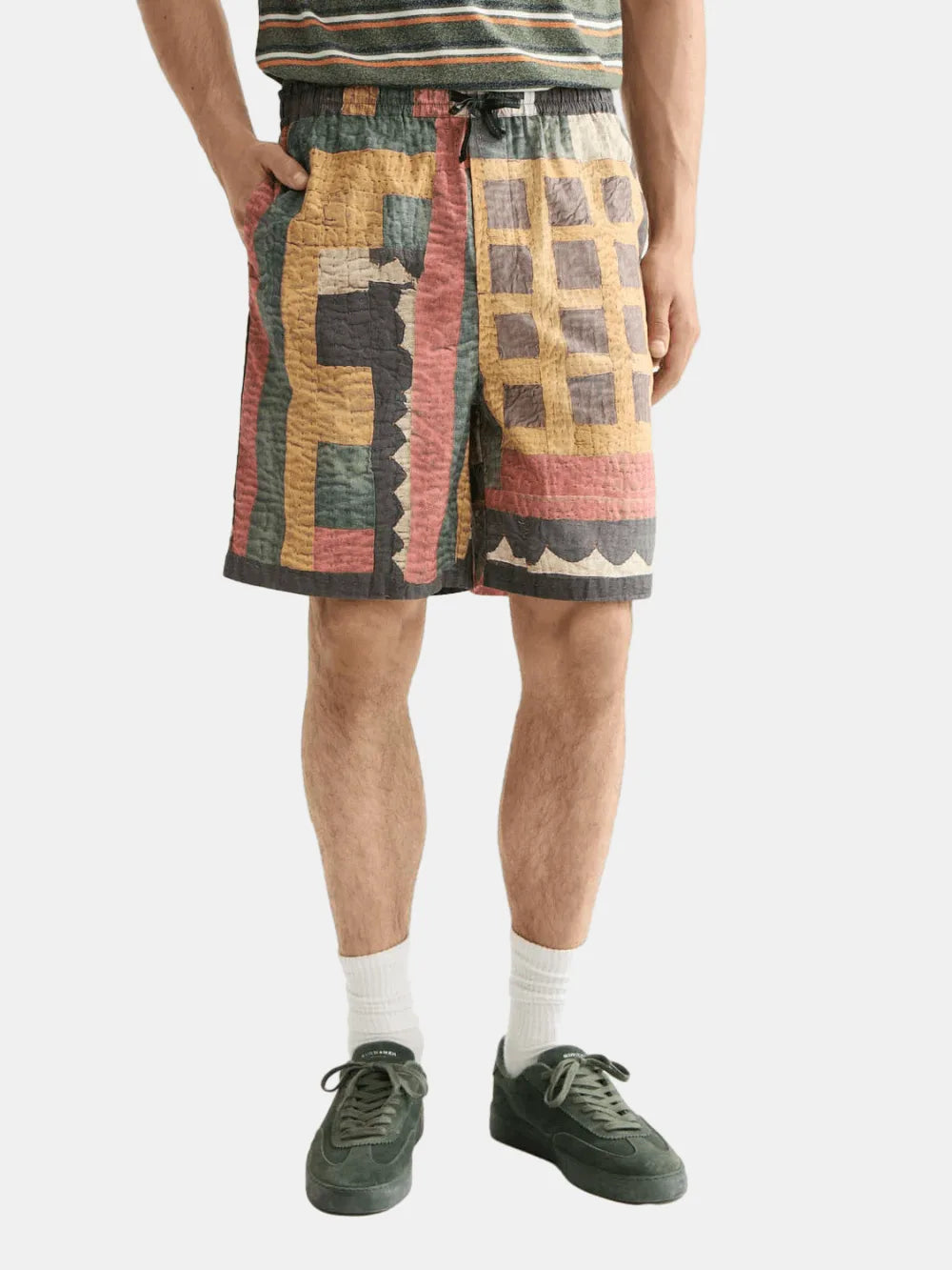 printed-patchwork-cotton-poplin-loose-fit-bermuda front view by Scotch & Soda