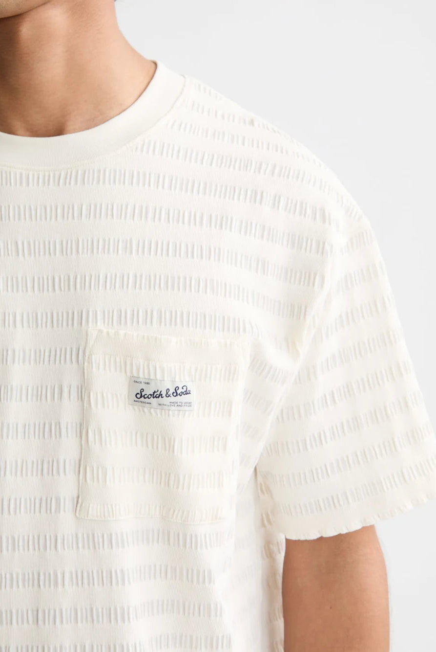 relaxed-fit-horizontal-textured-t-shirt-1 detail shot by Scotch & Soda