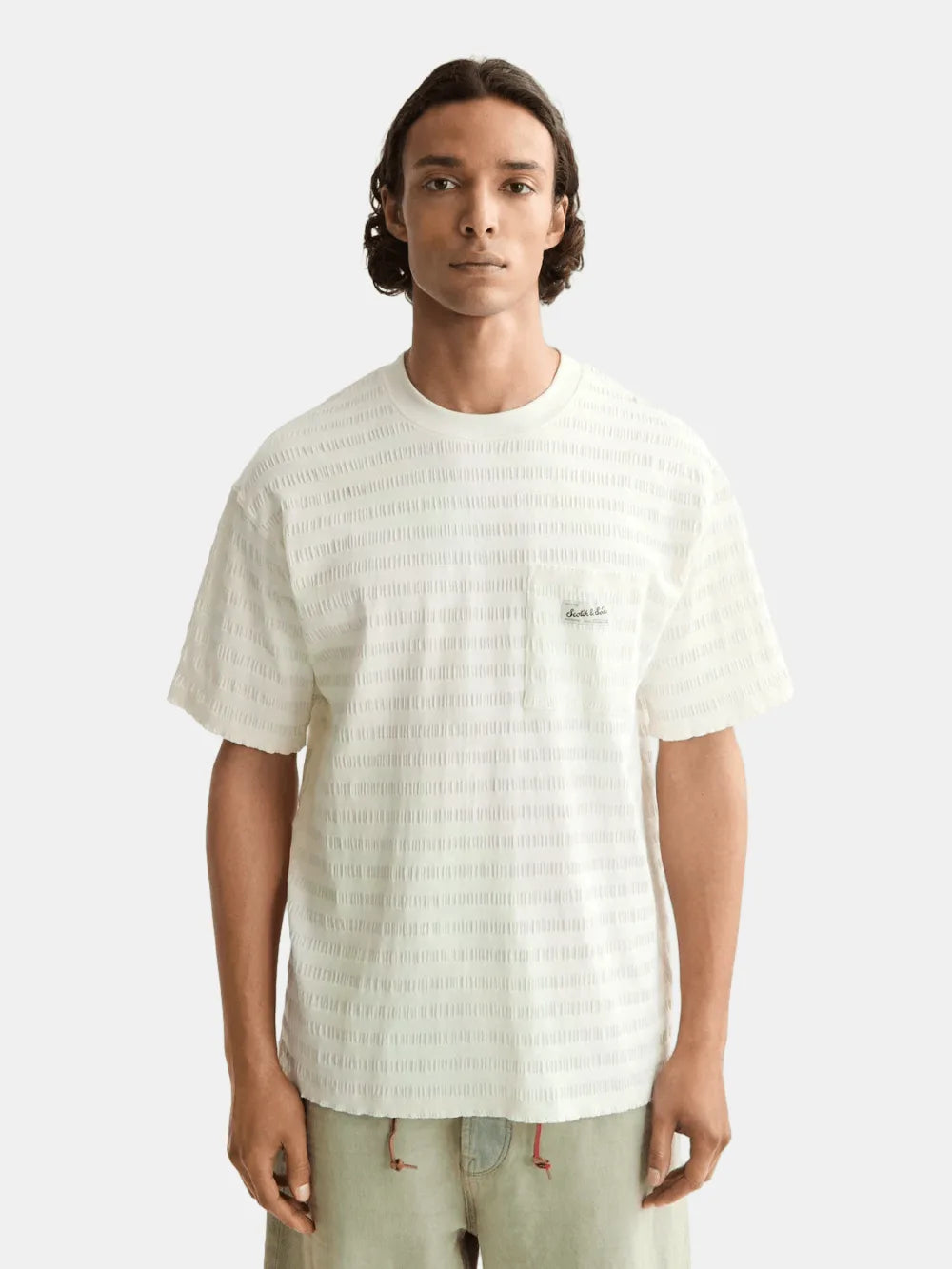 relaxed-fit-horizontal-textured-t-shirt-1 front view by Scotch & Soda