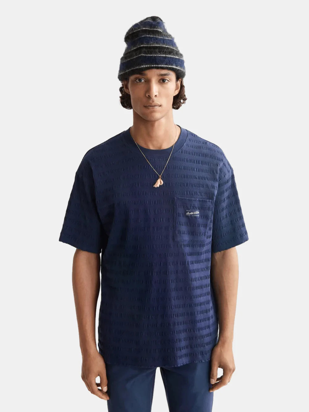 relaxed-fit-horizontal-textured-t-shirt front view by Scotch & Soda