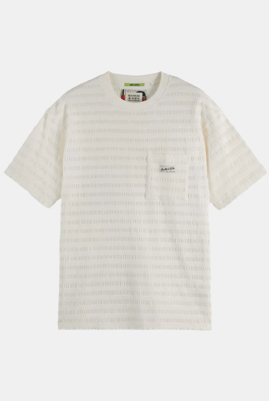 relaxed-fit-horizontal-textured-t-shirt-1 back view by Scotch & Soda