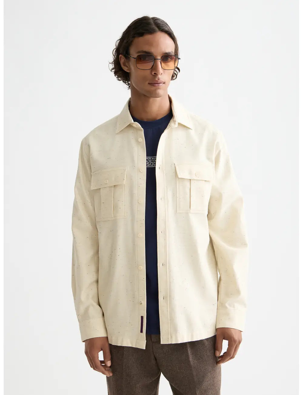 Light Beige Melange Relaxed-fit Shirt front view by Scotch & Soda