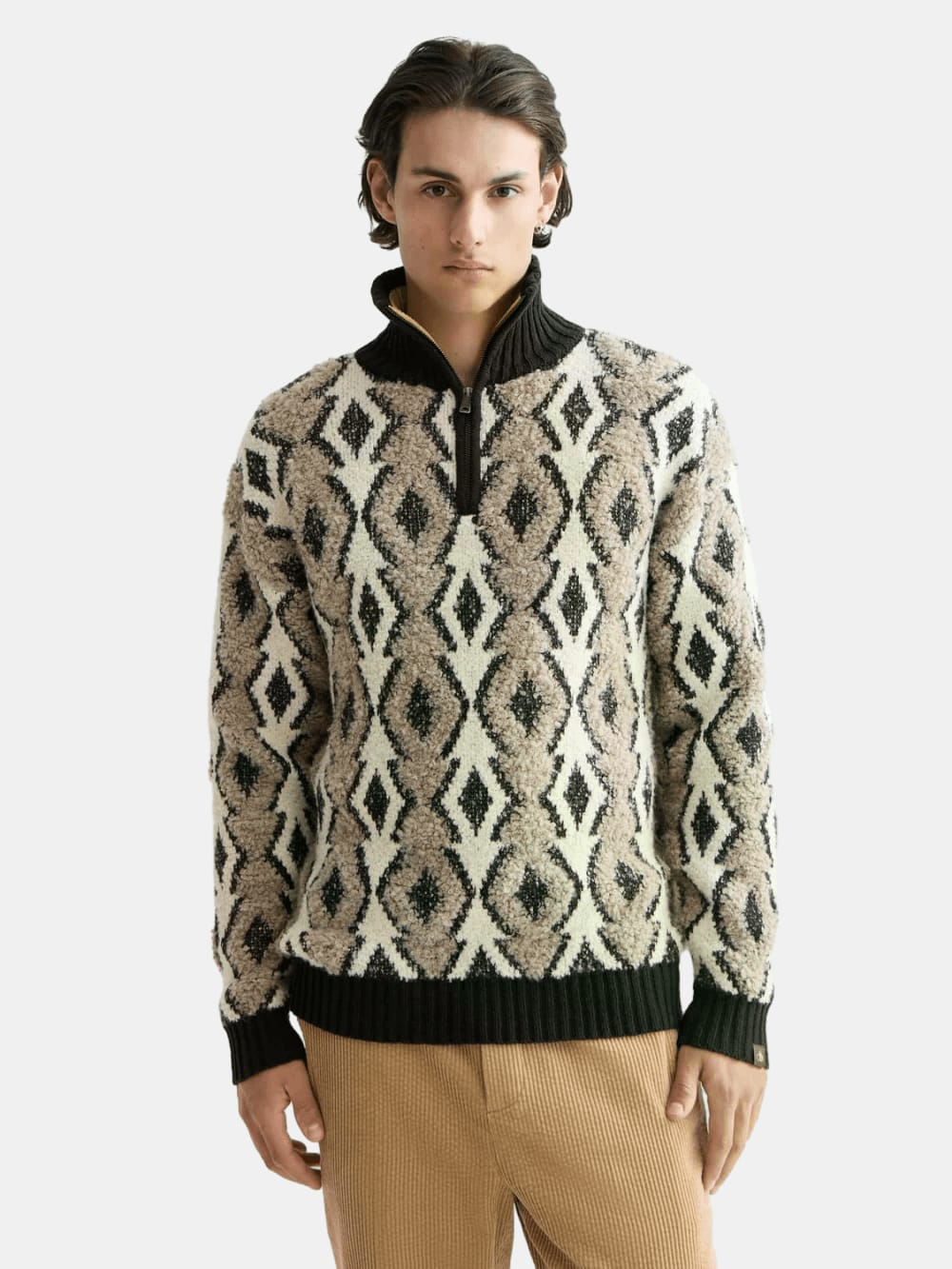 argyles-jacquard-dropped-shoulder-pullover front view by Scotch & Soda