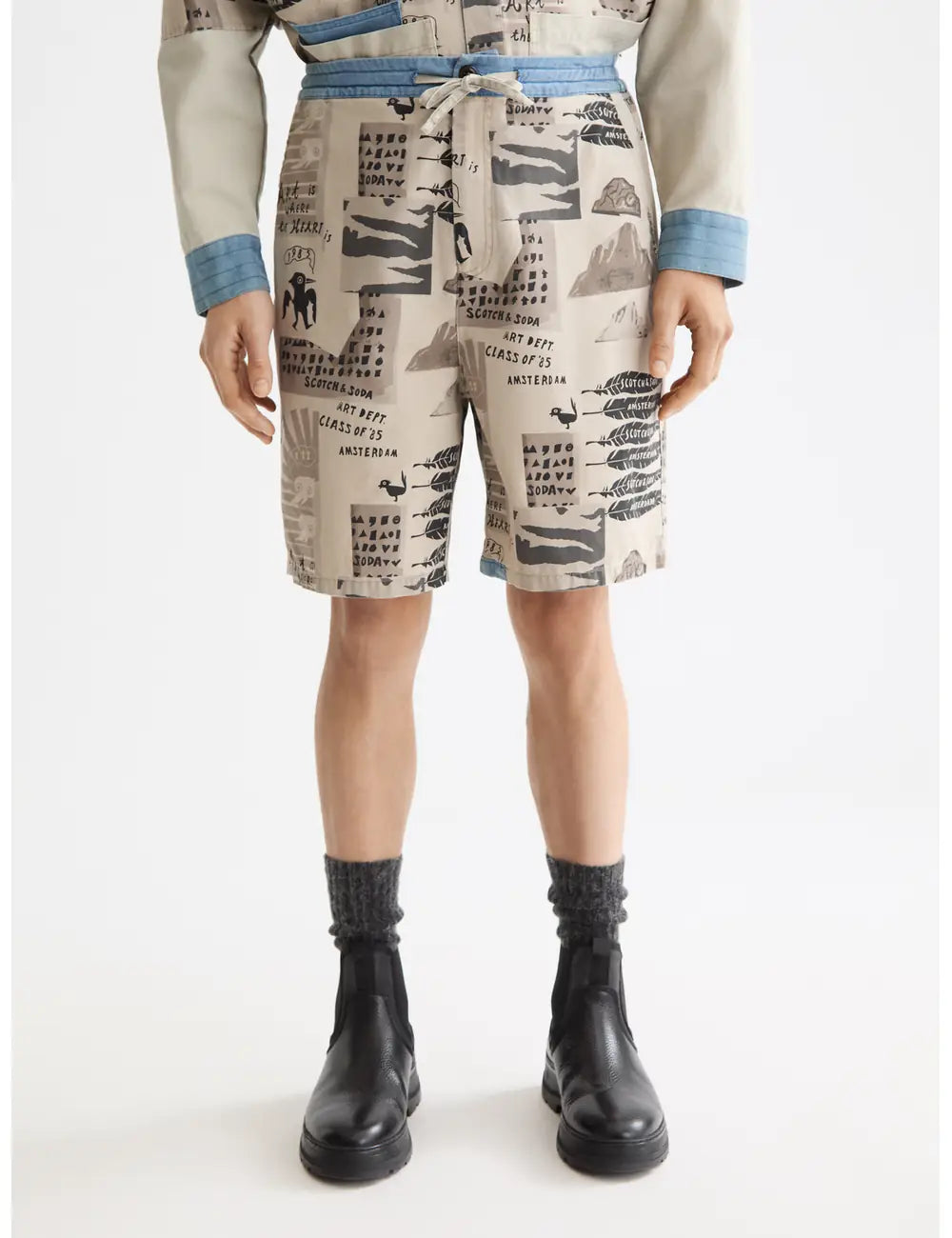 Loose Fit Bermuda Shorts close-up on model showing fit and detail by Scotch & Soda