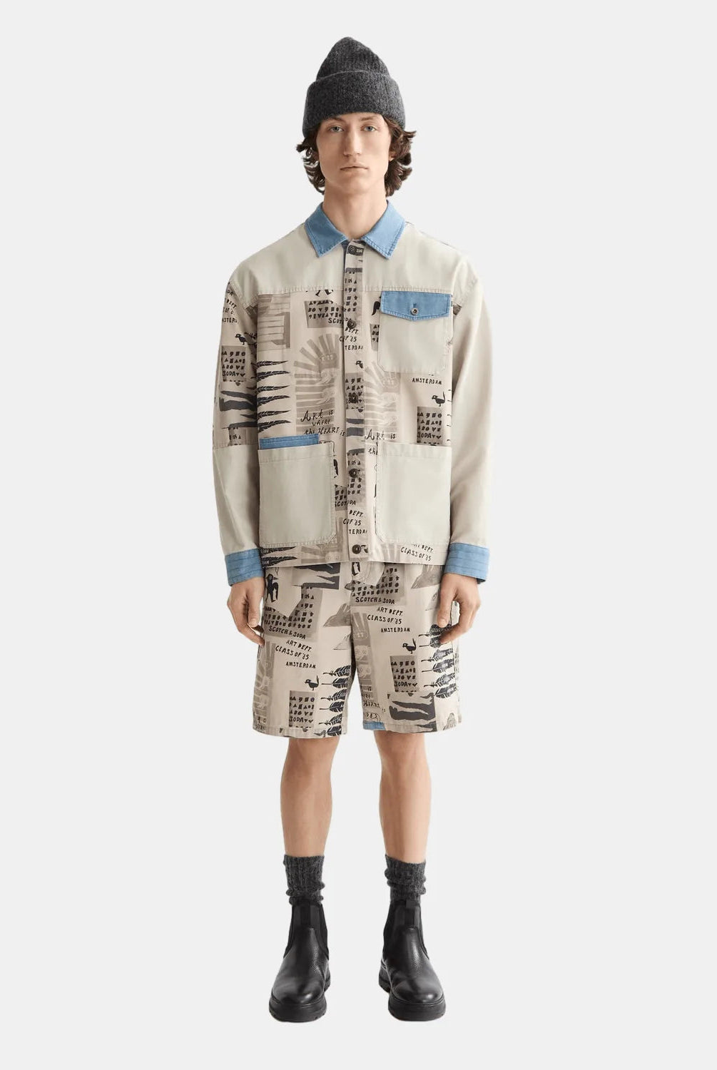 Loose-fit printed washed bermuda shorts - Scotch & Soda