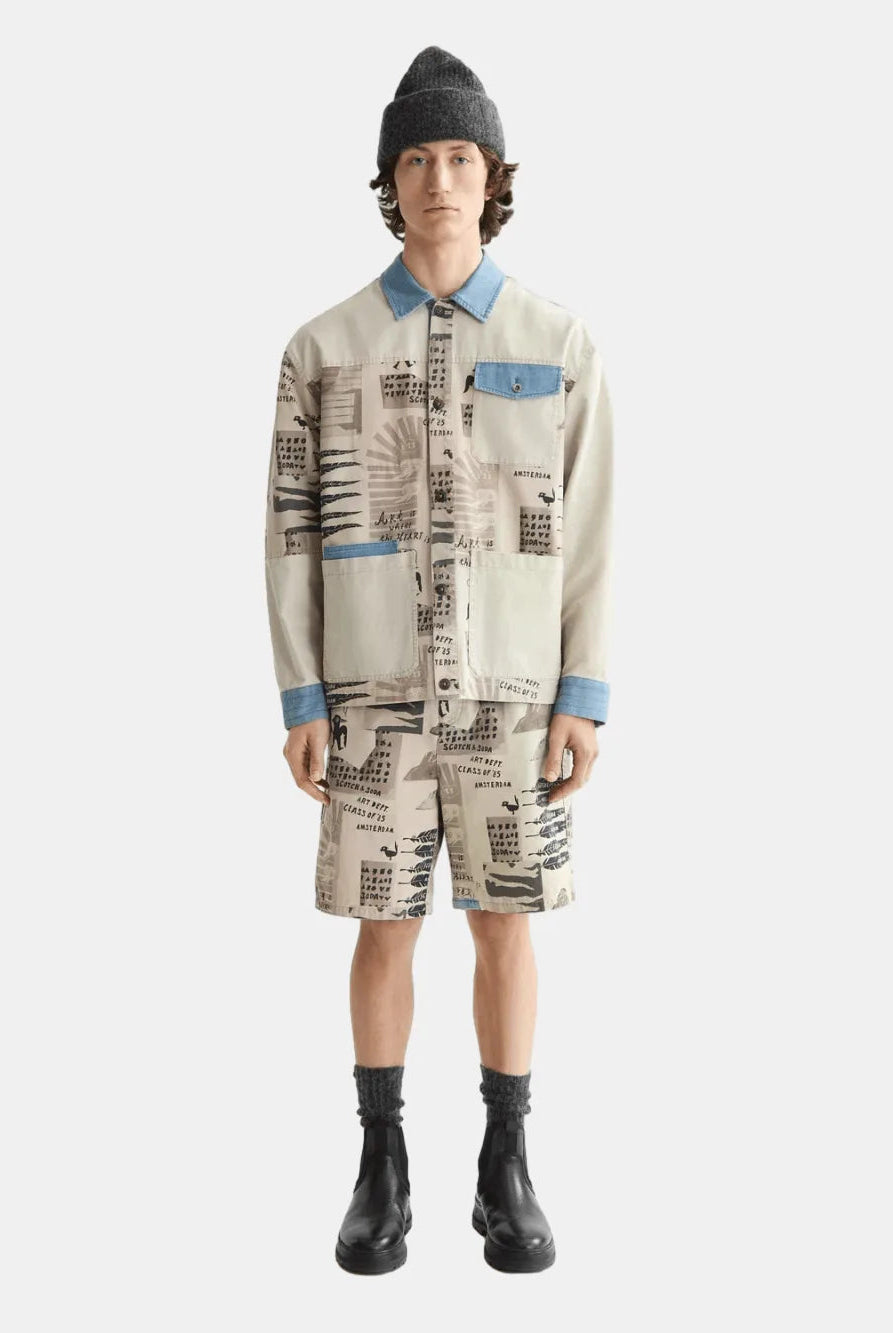 Printed & washed colour block worker jacket - Scotch & Soda