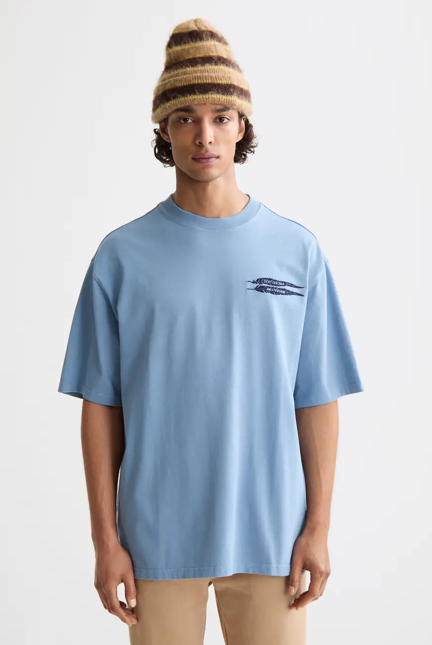 Loose Fit Artwork Tee close-up on model showing fit and detail by Scotch & Soda