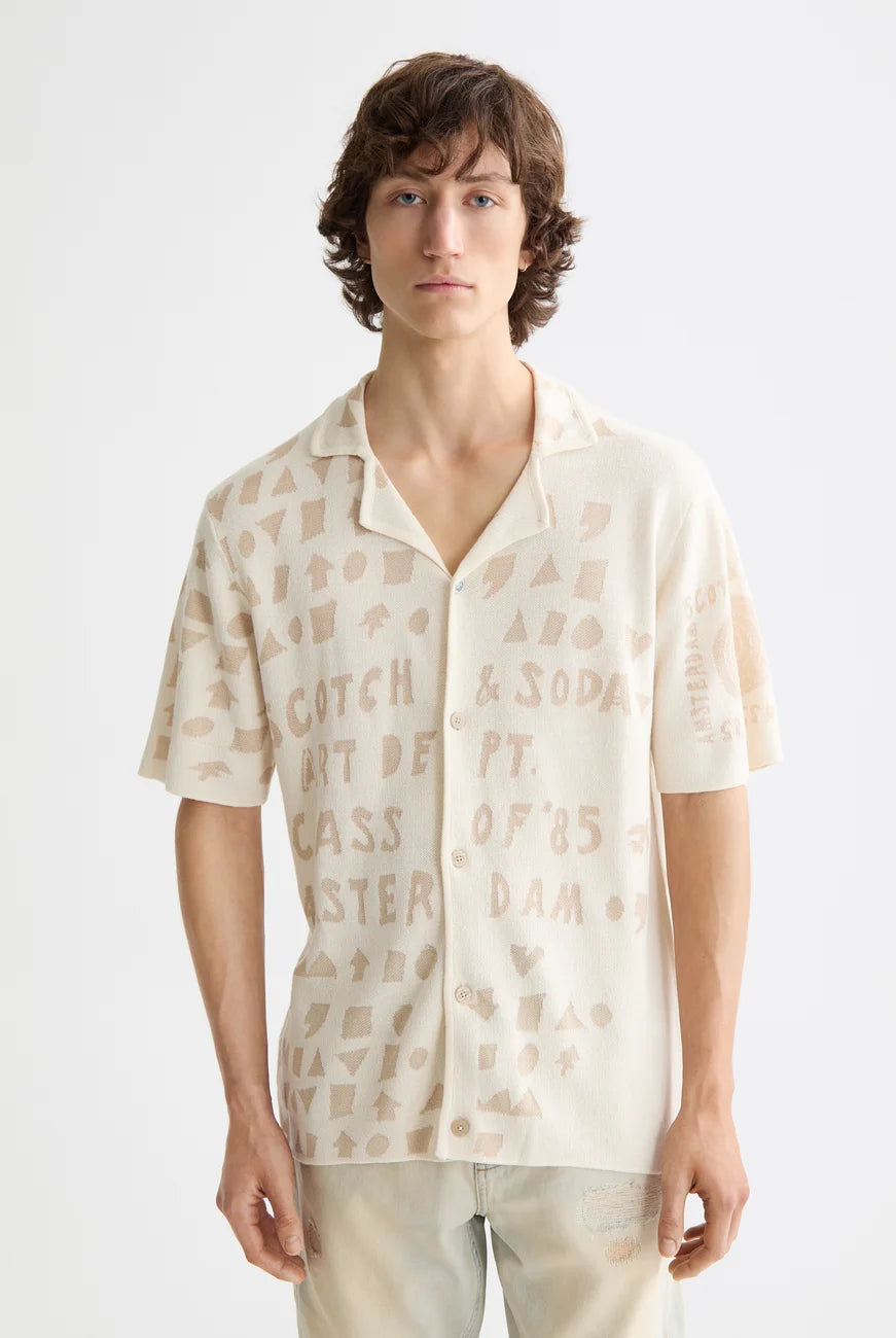 Jacquard Knitted Shirt close-up on model showing fit and detail by Scotch & Soda