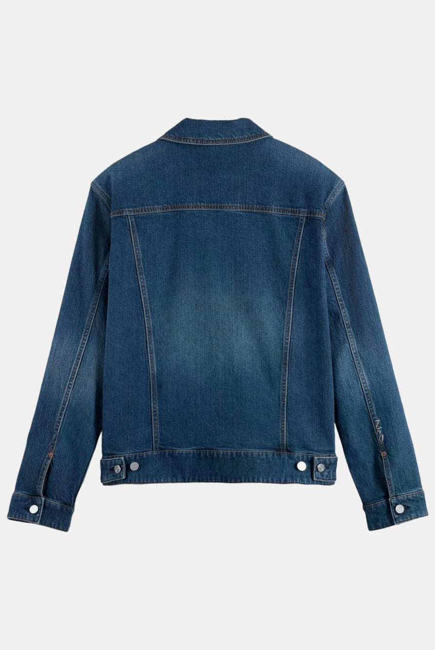 denim-trucker-jacket-let-it-rain-750-years-celebration back view by Scotch & Soda