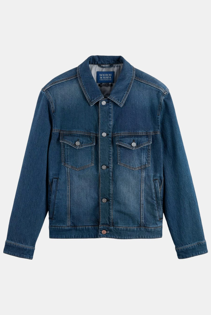 denim-trucker-jacket-let-it-rain-750-years-celebration front view by Scotch & Soda