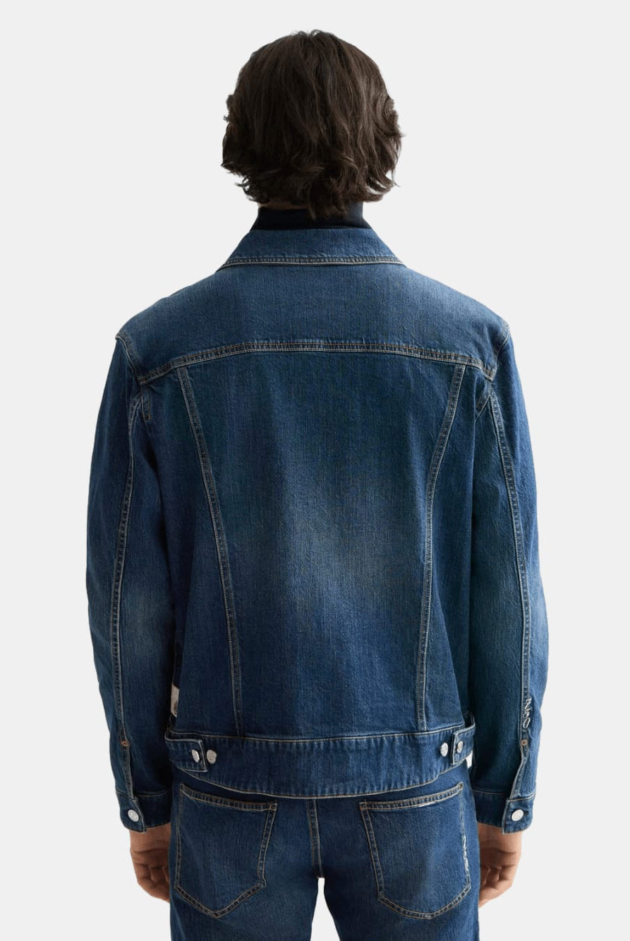 denim-trucker-jacket-let-it-rain-750-years-celebration back view by Scotch & Soda