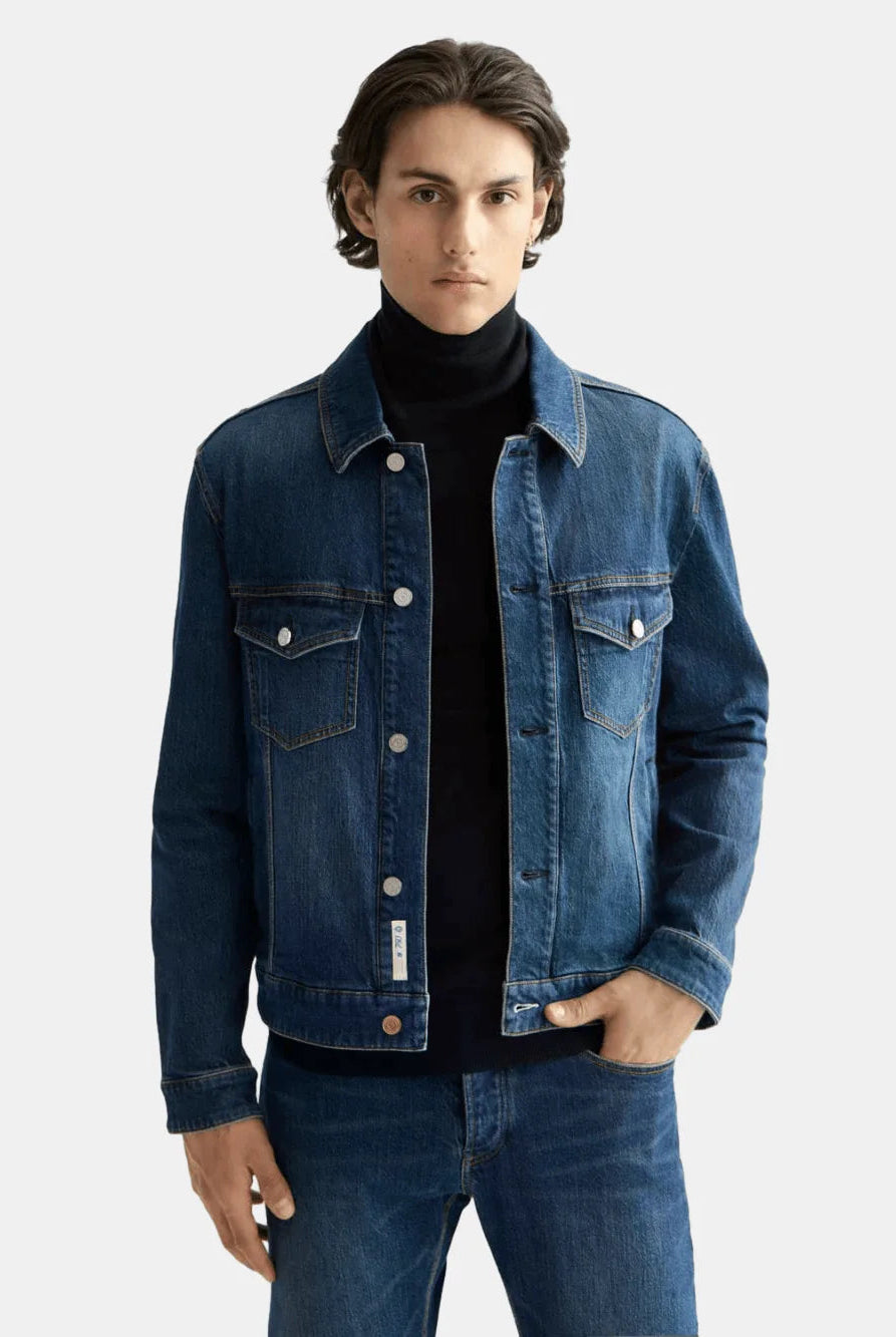denim-trucker-jacket-let-it-rain-750-years-celebration front view by Scotch & Soda