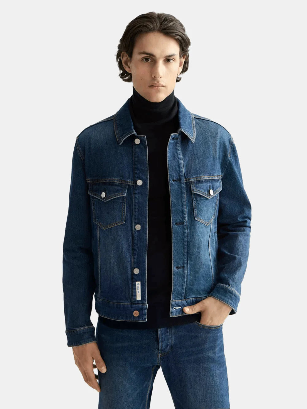 denim-trucker-jacket-let-it-rain-750-years-celebration front view by Scotch & Soda