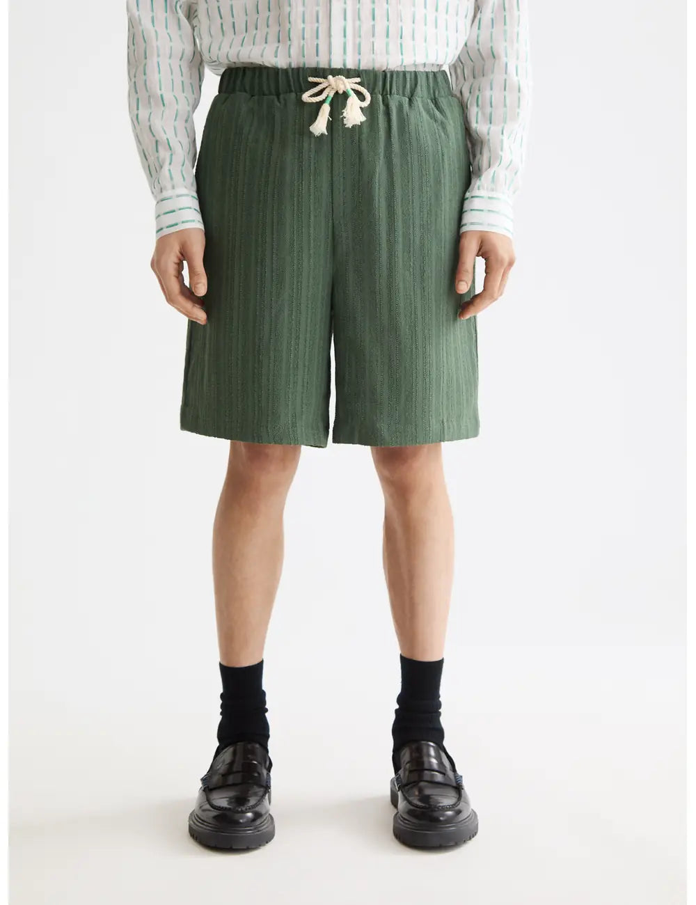 Tonal Striped Shorts close-up on model showing fit and detail by Scotch & Soda