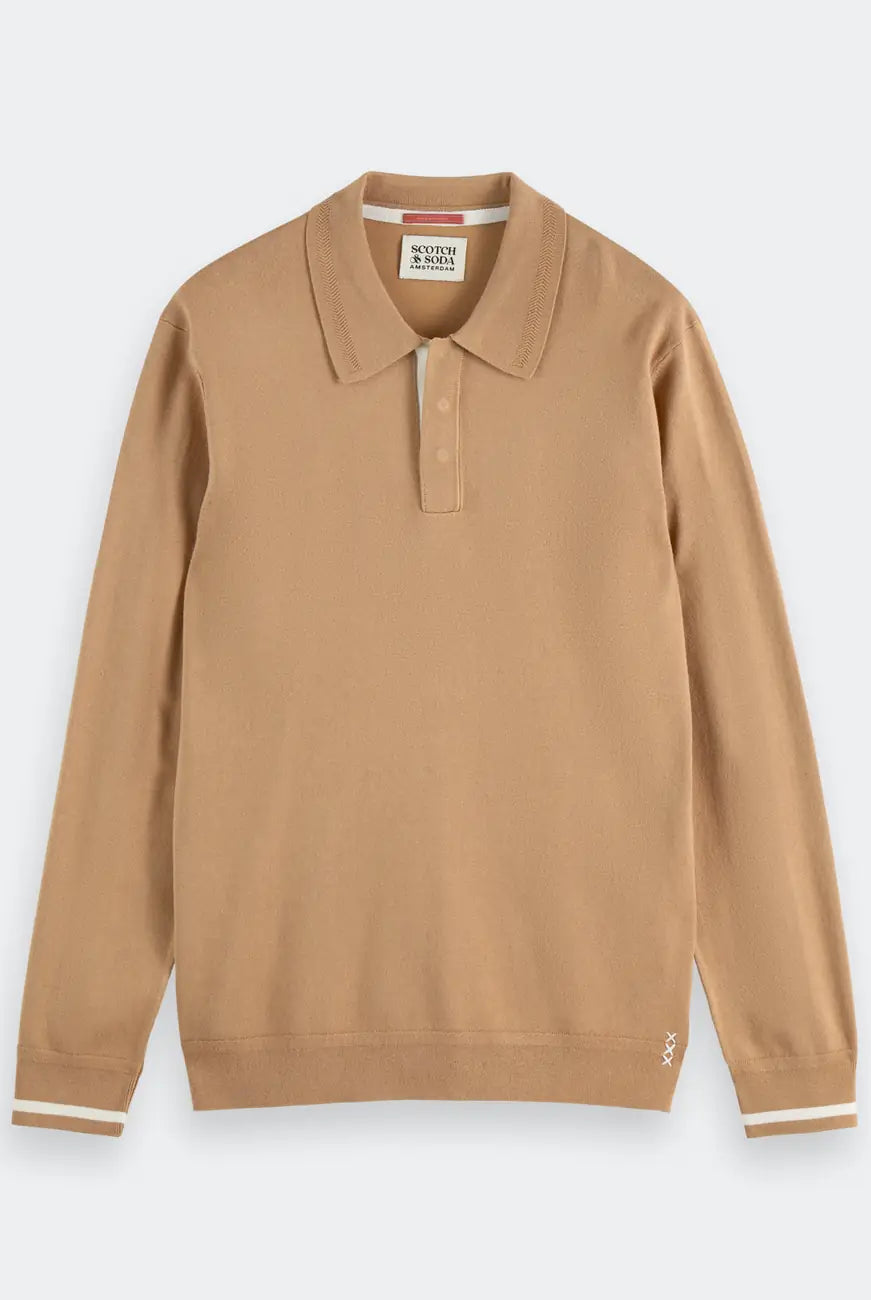Knitted Long Sleeve Polo flat lay front view by Scotch & Soda