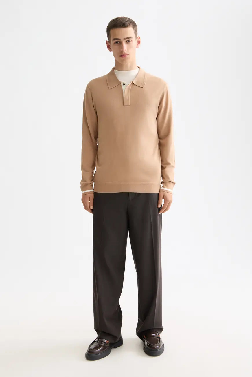 Knitted Long Sleeve Polo full model shot showing overall fit by Scotch & Soda