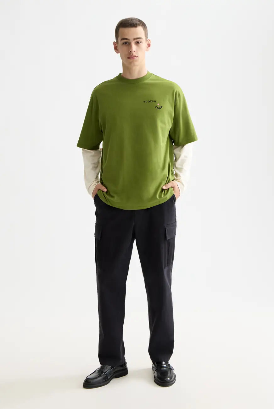 Loose Fit Artwork Tee full model shot showing overall fit by Scotch & Soda