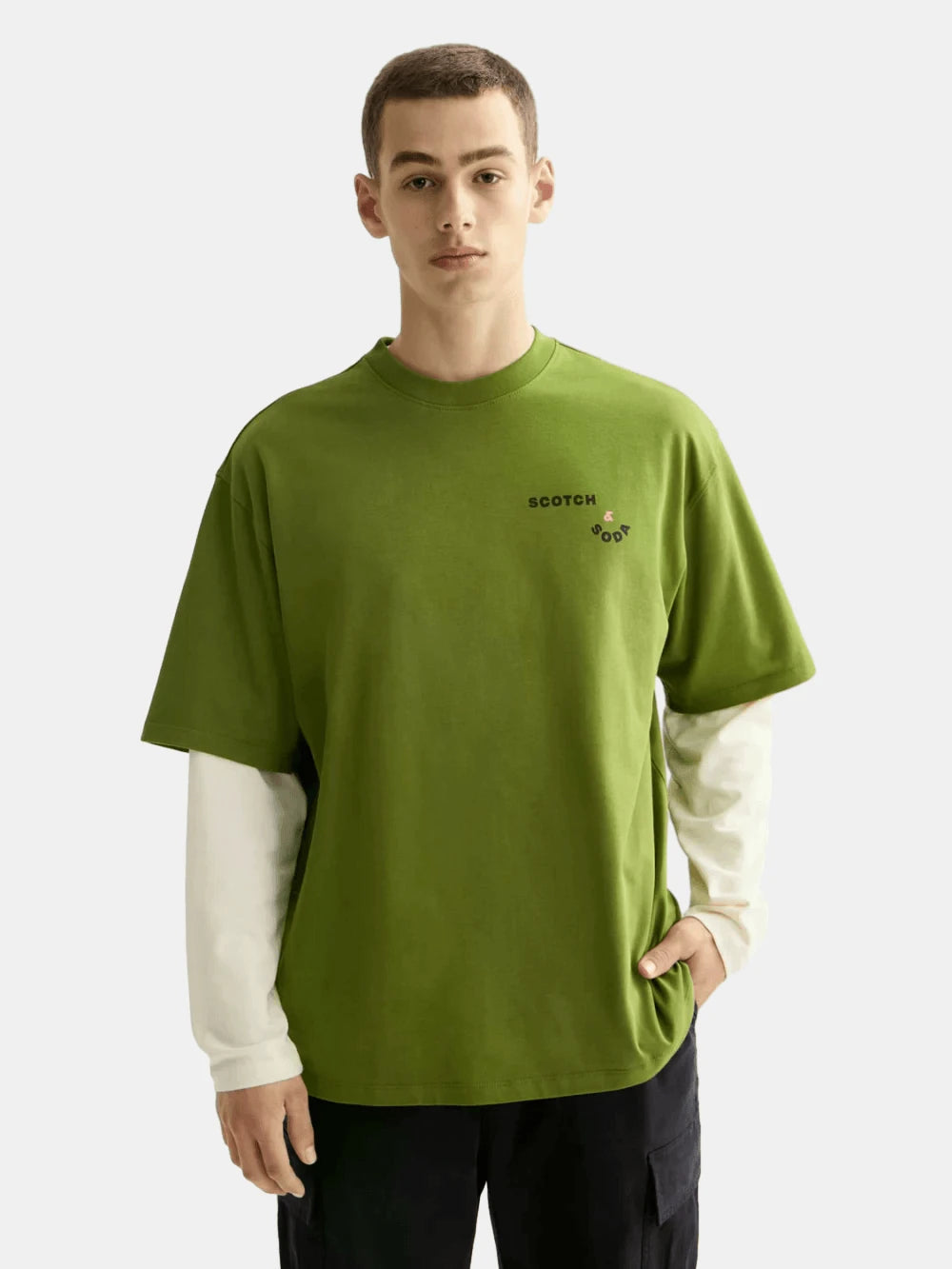 loose-fit-front-and-back-artwork-t-shirt front view by Scotch & Soda