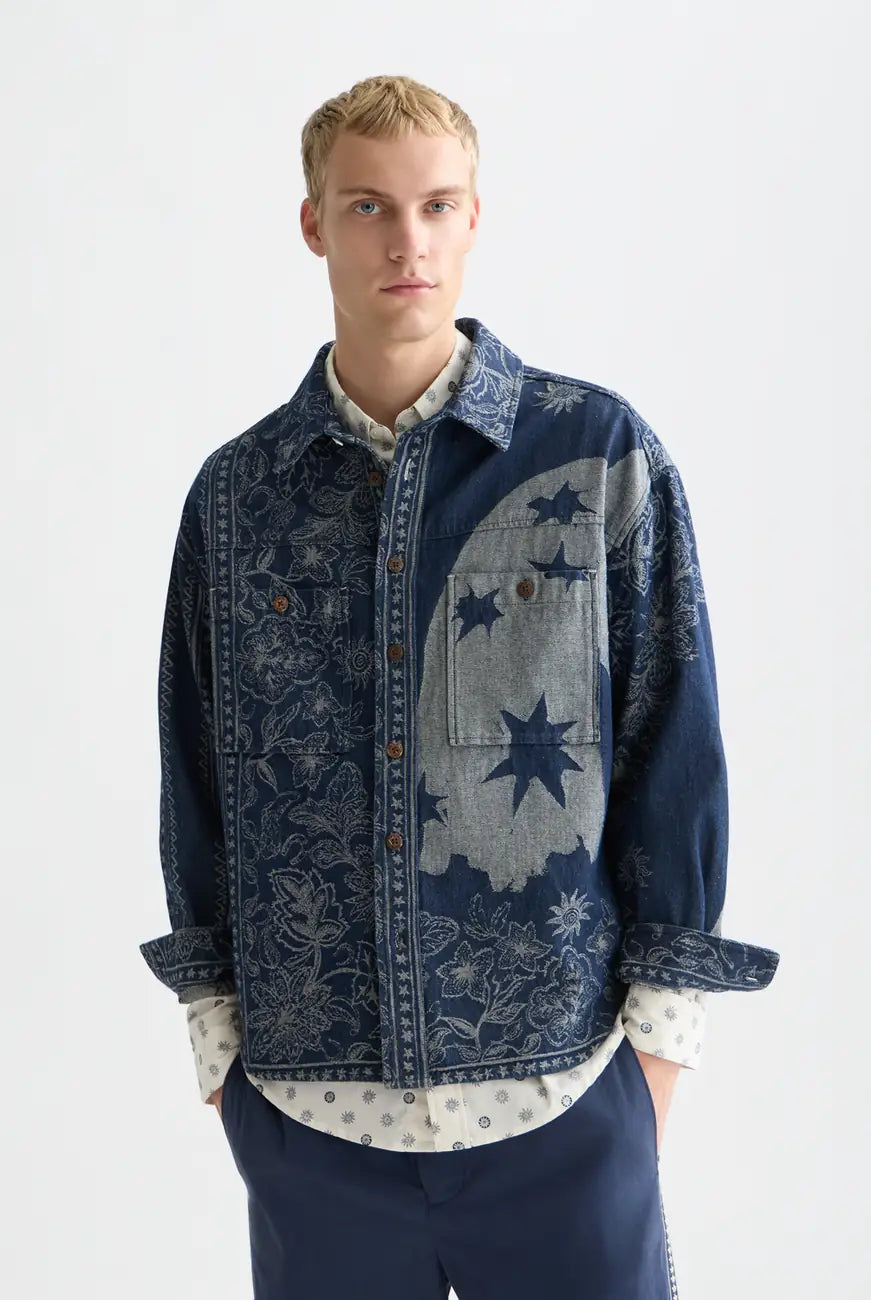 Navy Denim Jacquard Overshirt front view by Scotch & Soda