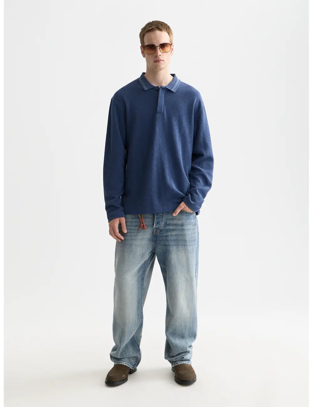 Structured Relaxed-fit Long-sleeved Polo front view showing fit and finish by Scotch & Soda