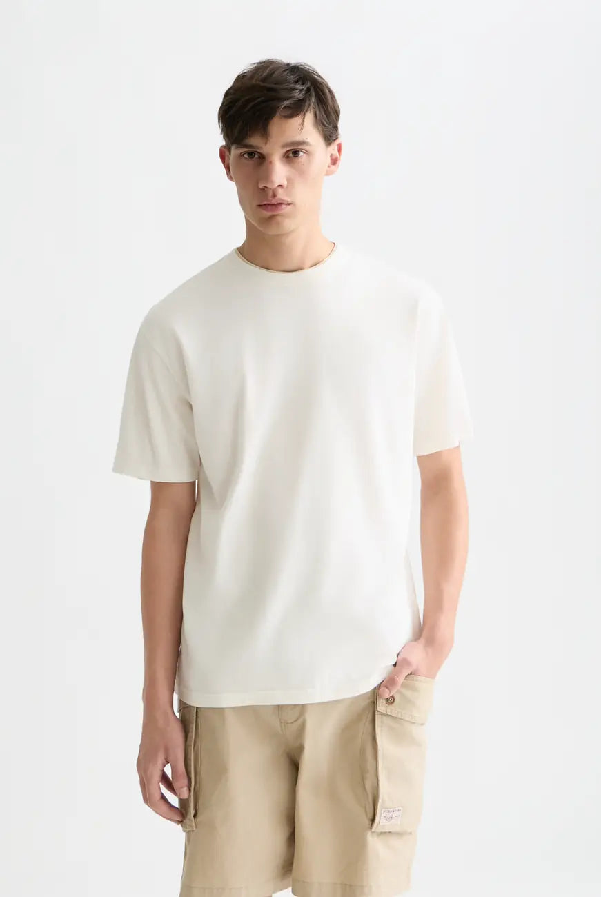 Light Beige 3 Crosses Garment Dyed Relaxed Fit T-shirt front view by Scotch & Soda