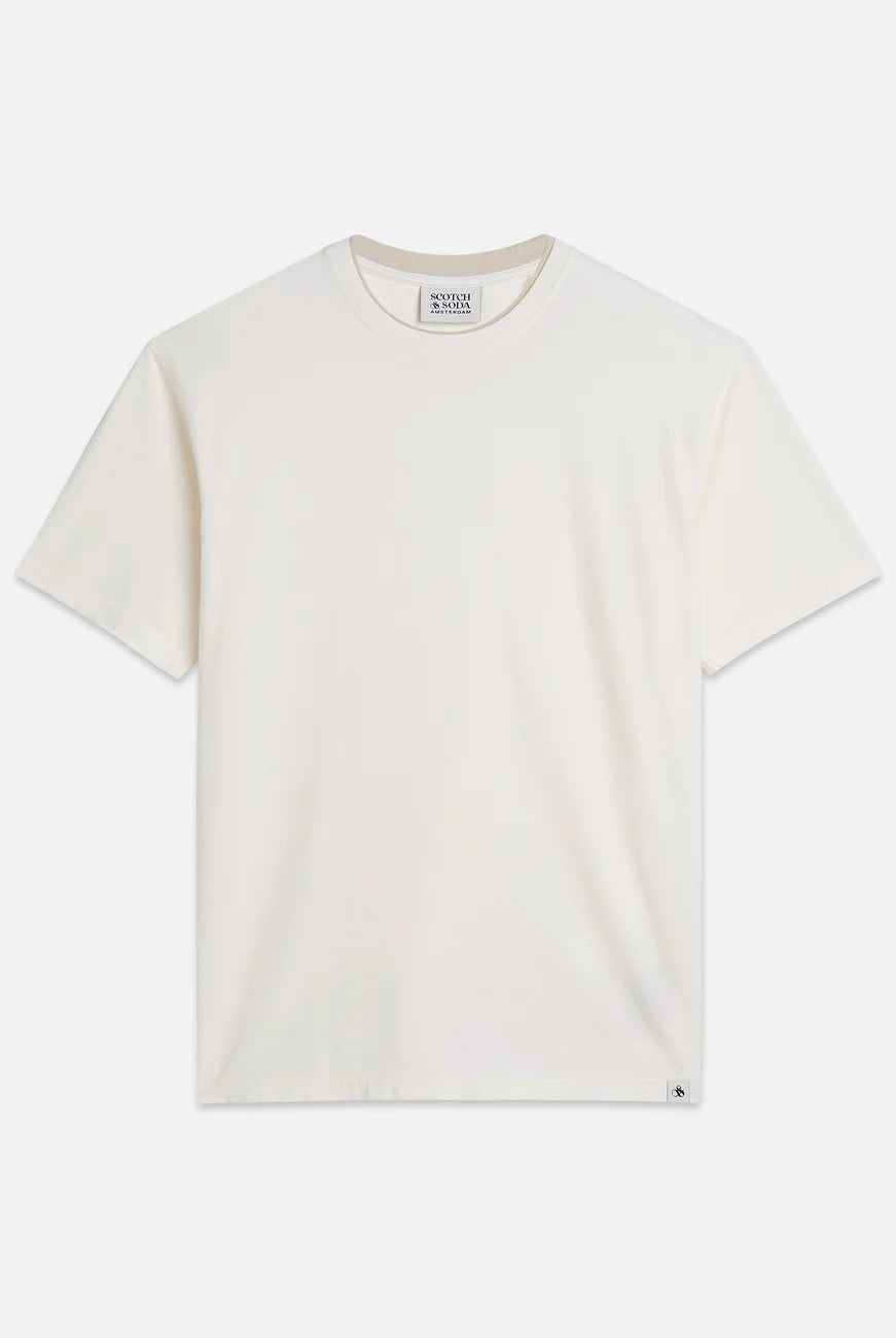 3 Crosses Garment Dyed Relaxed Fit T-shirt flat lay showing product details by Scotch & Soda