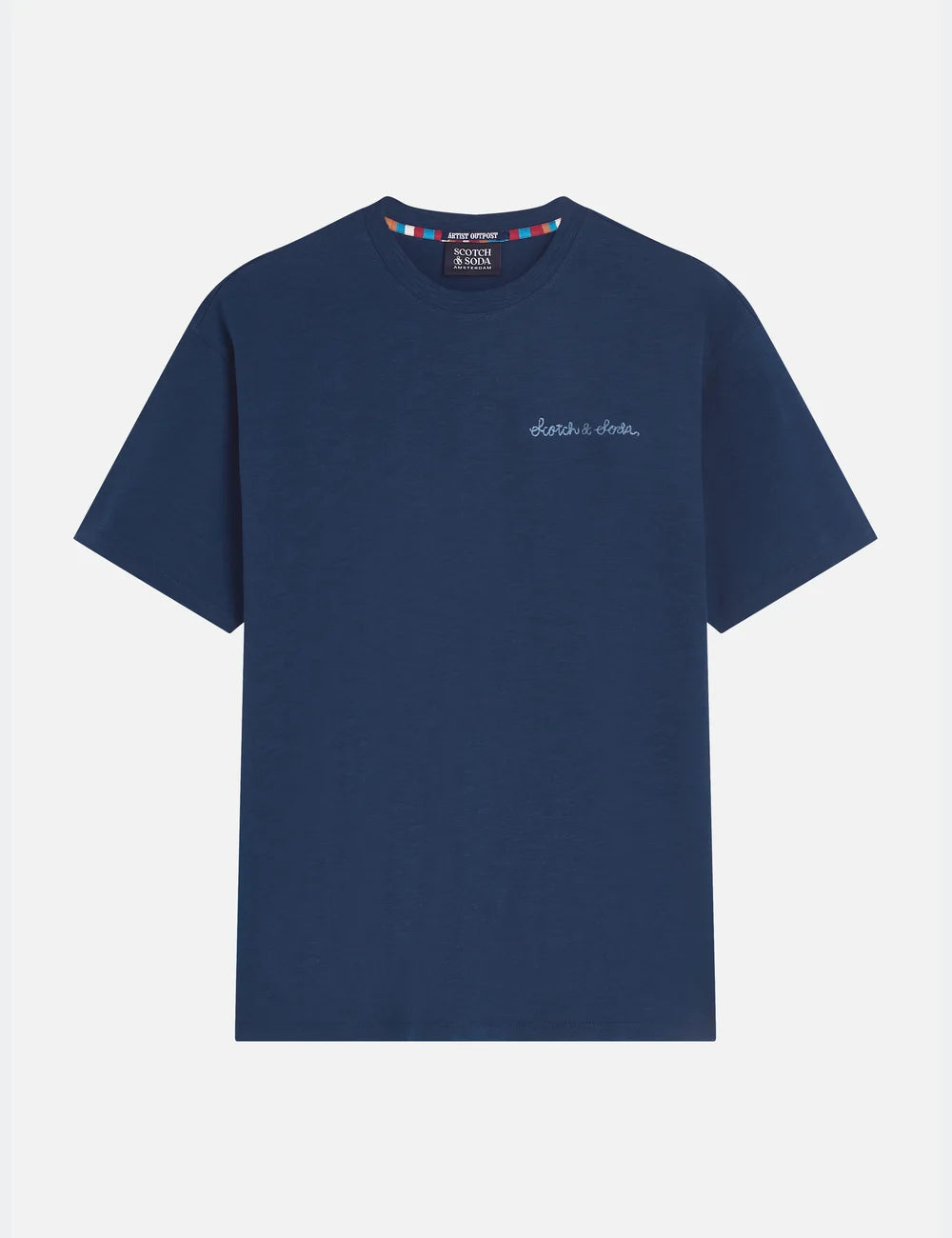 Slubyarn Chest Pocket Artwork Relaxed Fit T-shirt flat lay showing product details by Scotch & Soda