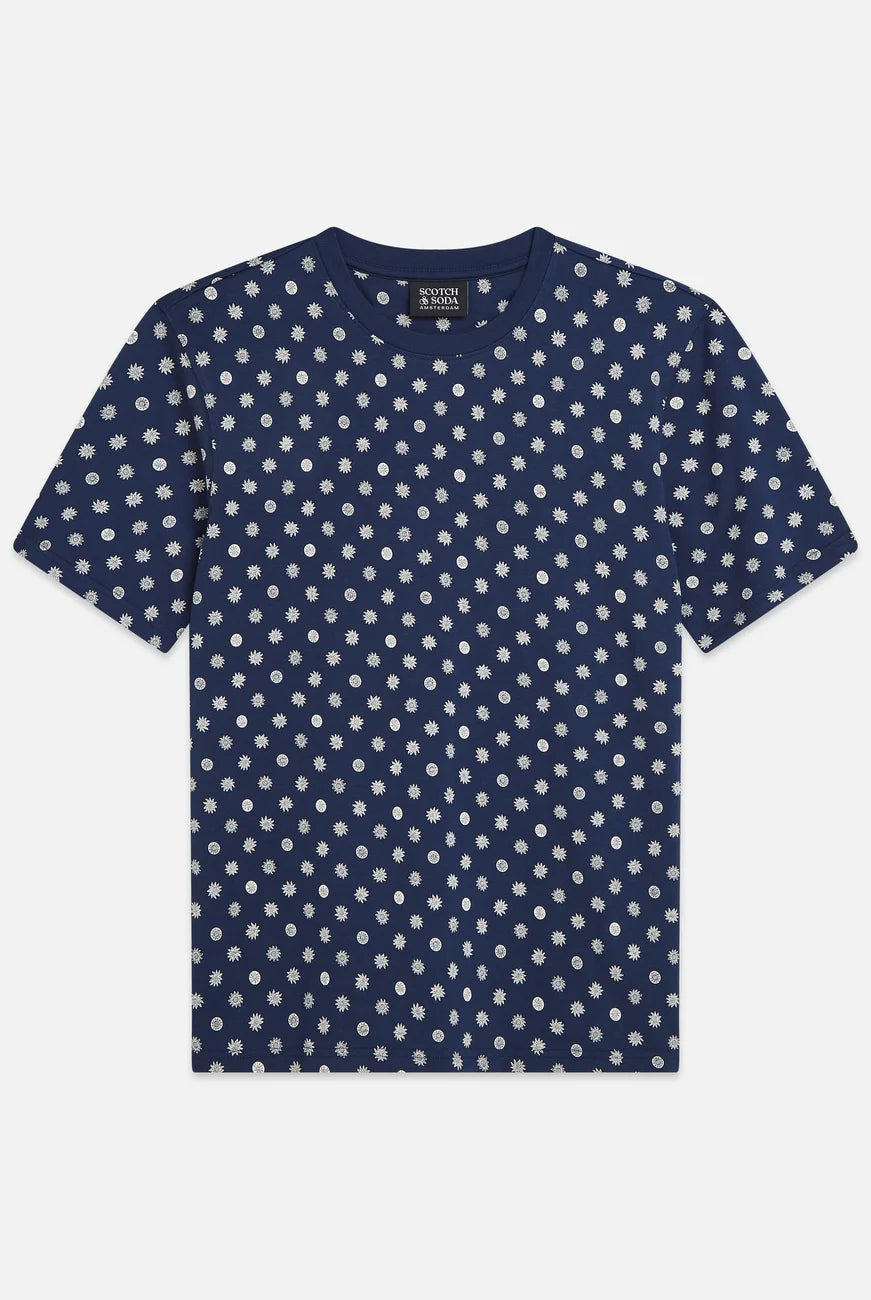 Micro-printed Regular-fit T-shirt flat lay showing product details by Scotch & Soda
