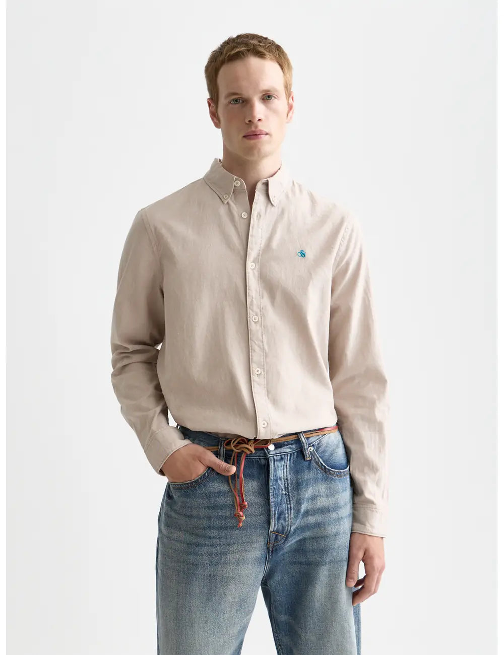 Medium Beige Seasonal Core Solid Oxford Regular-fit Shirt front view by Scotch & Soda