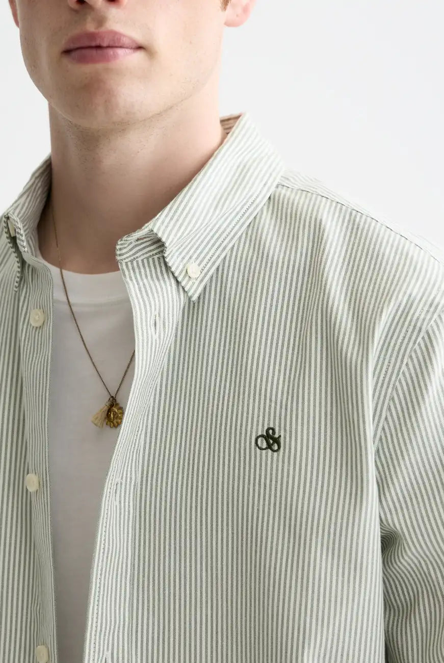 Seasonal Core Striped Oxford Regular-fit Shirt detail shot of fabric and craftsmanship by Scotch & Soda