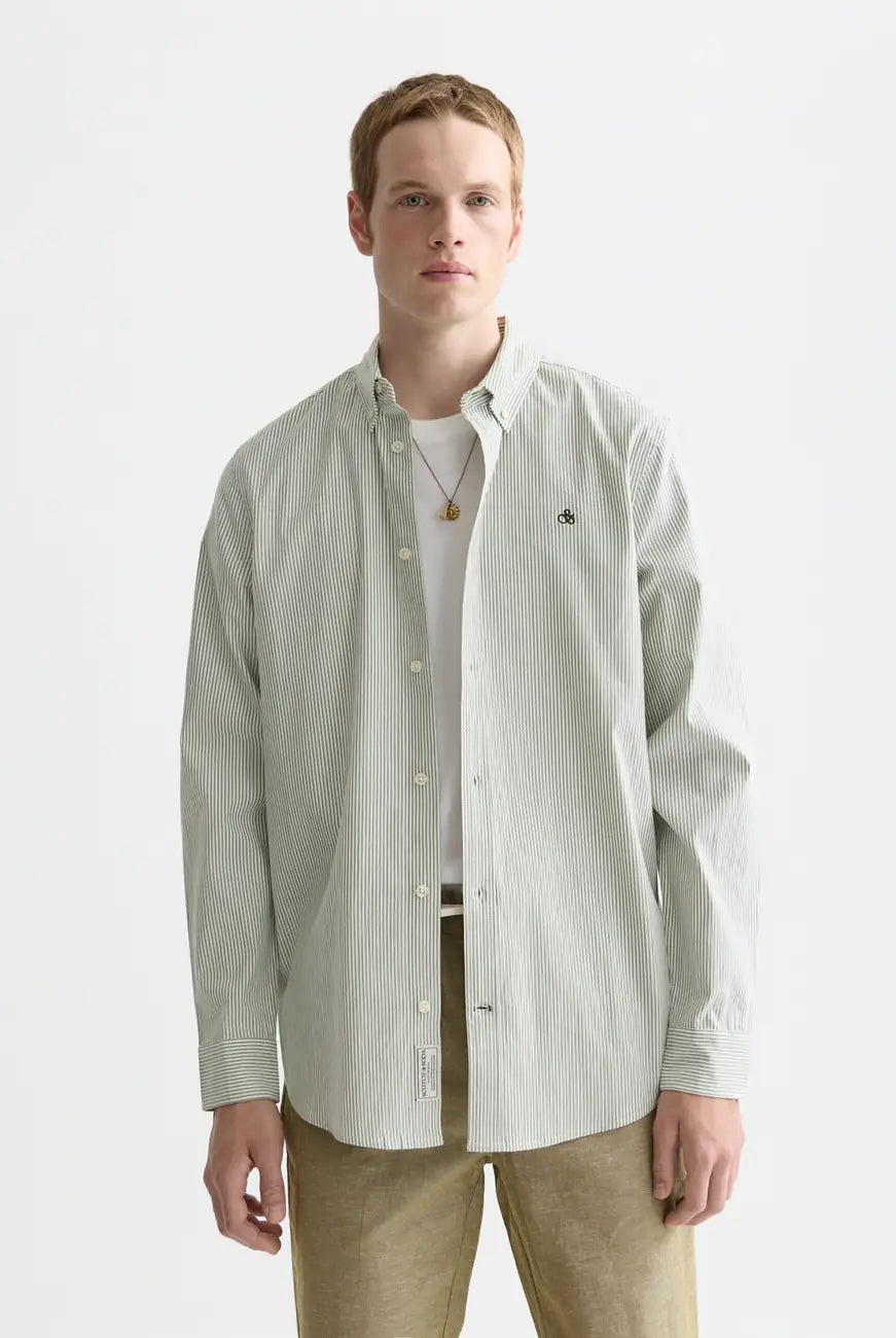 Dark Green Seasonal Core Striped Oxford Regular-fit Shirt front view by Scotch & Soda