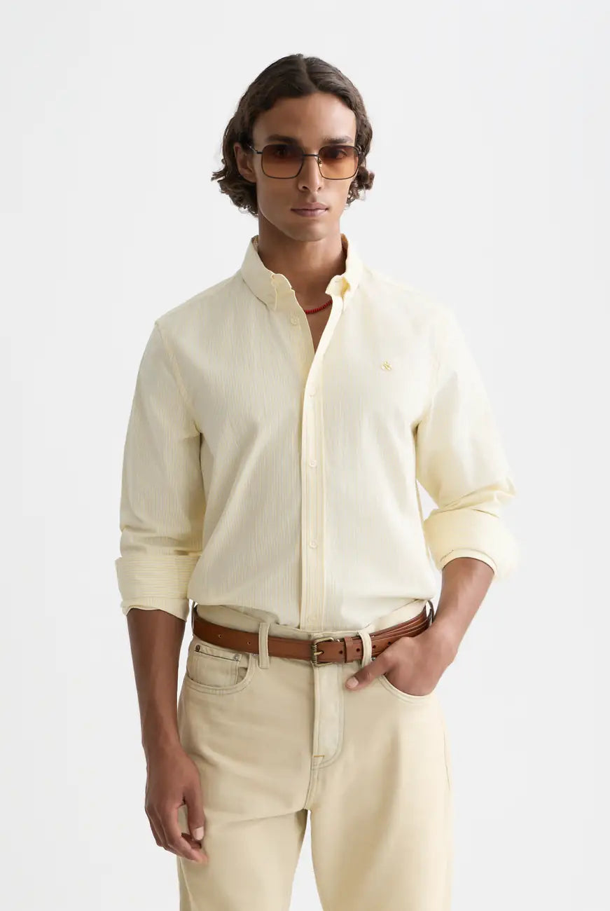 Bright Yellow Seasonal Core Striped Oxford Regular-fit Shirt front view by Scotch & Soda