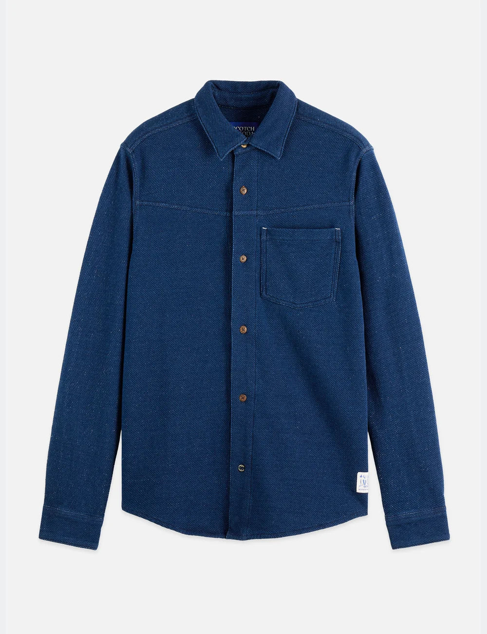 Washed Indigo Textured Jersey Shirt flat lay showing product details by Scotch & Soda