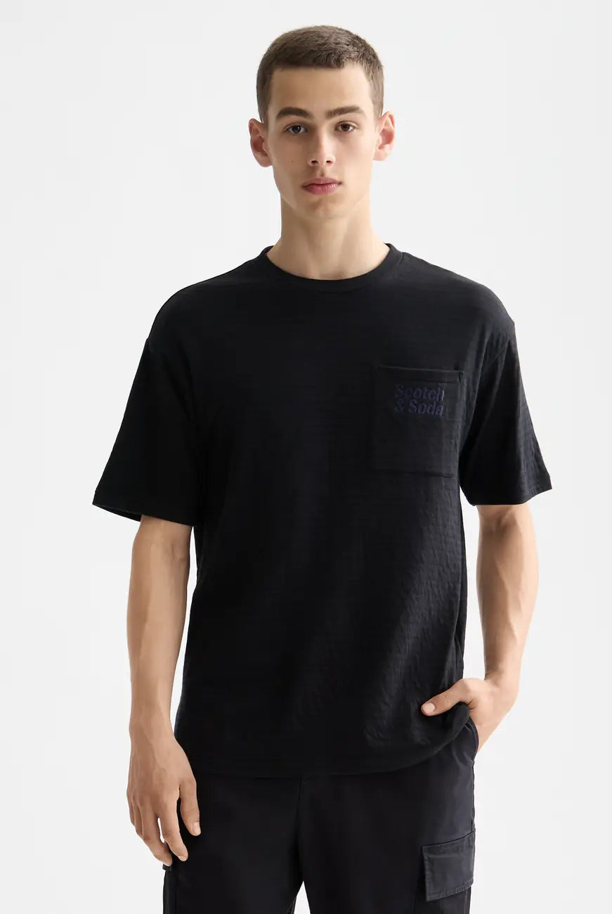 Double Face Jersey Tee close-up on model showing fit and detail by Scotch & Soda